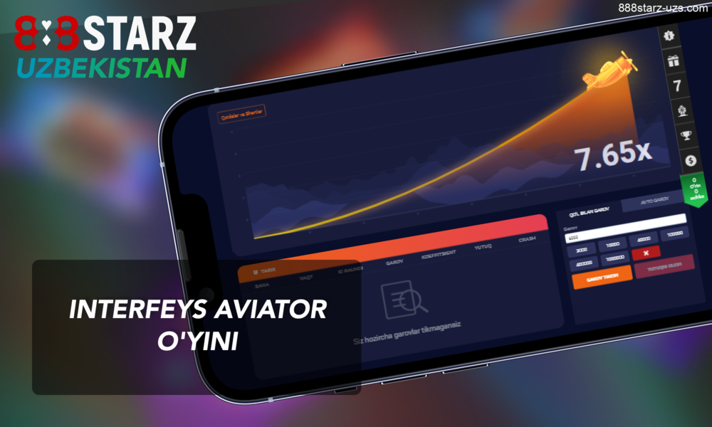 Oʻzbekistonlik oʻyinchilar uchun 888Starz Aviator - interfeys va dizayn