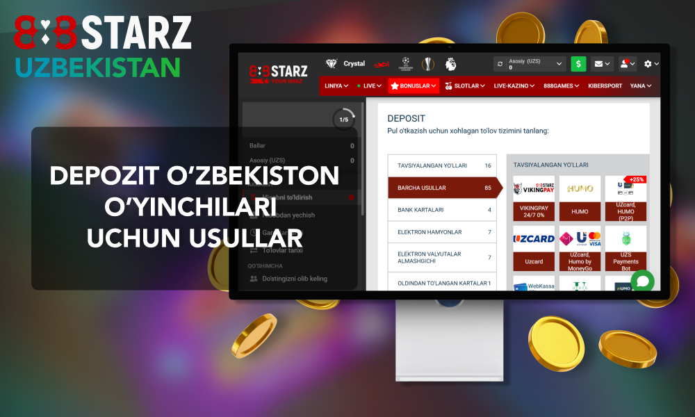 O'zbekistonlik o'yinchilar uchun 888Starz depoziti