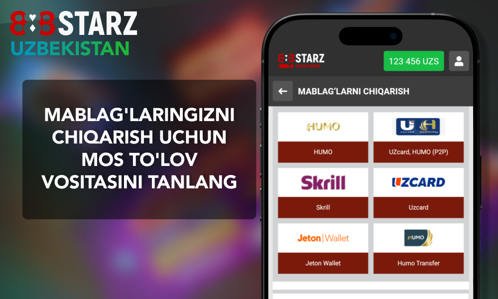 O‘zbekistondagi 888Starz’da mavjud yechib olish usullari bilan tanishing