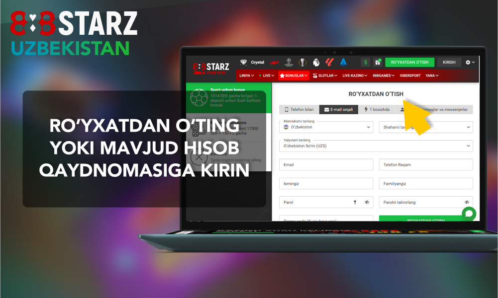 Ro'yxatdan o'ting yoki 888starz ga kiring